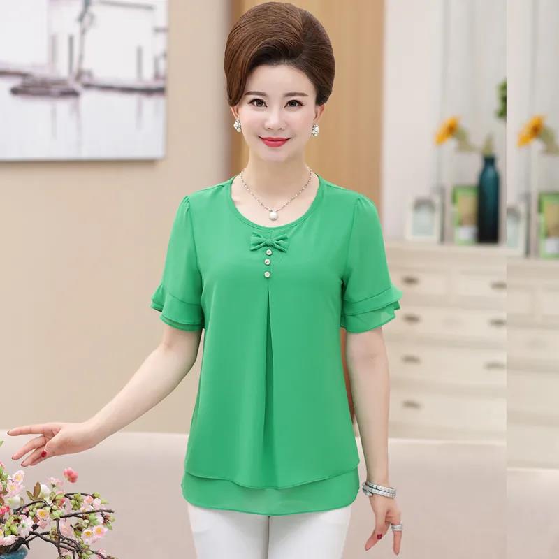 Летняя рубашка среднего возраста, женский топ, большая летняя женская свободная футболка среднего возраста, шифоновая рубашка с короткими рукавами