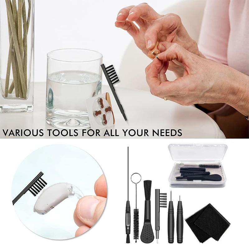 7 шт./компл. наборы для чистки слуховых аппаратов, инструмент для чистки слуховых аппаратов, щетки для чистки, сухая салфетка, антистатическая салфетка, пылезащитная прозрачная коробка