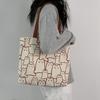 Women Canvas Bag Cat Pattern Zipper Design Tote Bag Large Capacity Japanese Style Lightweight Shoulder Bag
