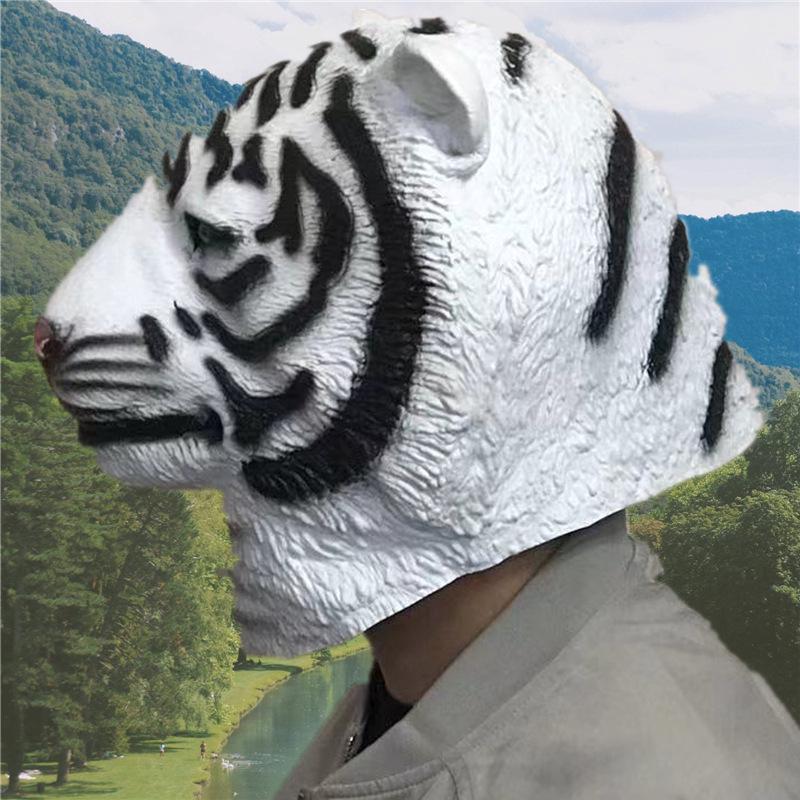Latex Tiger Mask - Zodiac Animal Halloween Party Headgear for Year of the Tiger Performances.