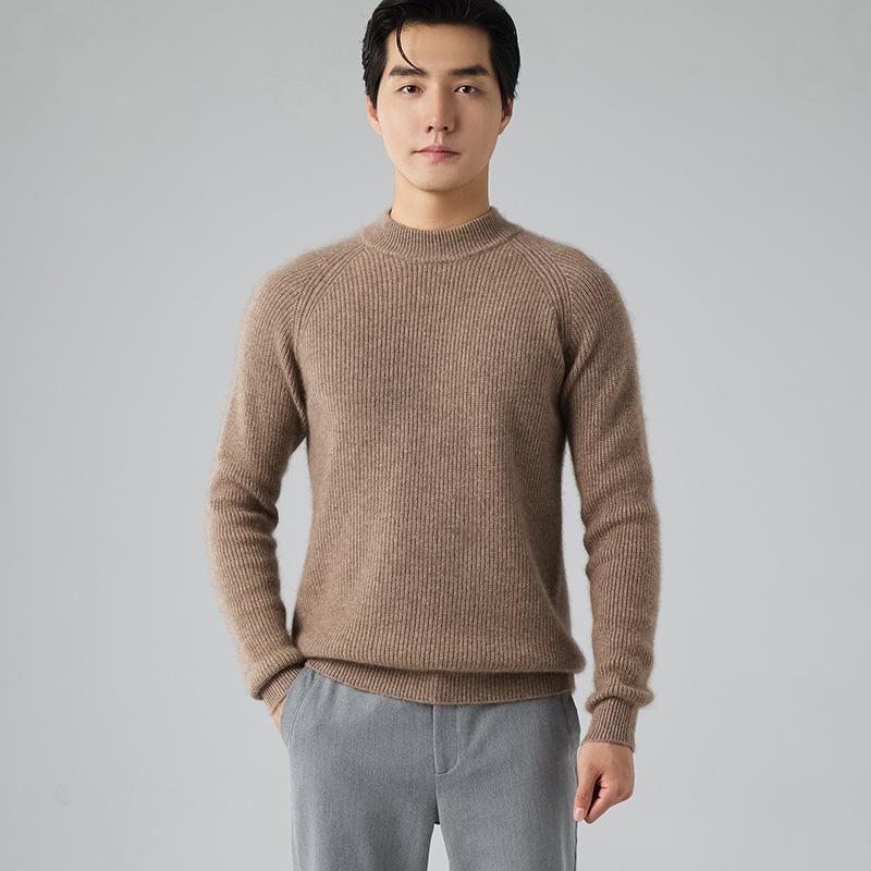 New shoulder sleeve cashmere sweater men's semi-turtleneck thickened sweater solid color knitted wool base