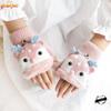 4-12 Years Children Gloves Winter Knitted Half Finger Plush Thick Warm Cartoon Boy Girl Christmas Flip Gloves