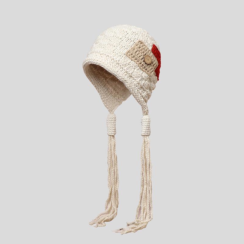 Autumn and Winter Fashionable Knitted Hat for Women Sweet and Warm Hat with Straps Yarn Pullover Hat