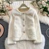 Autumn Winter Women Luxury Mink Faux Fur Warm Short Jacket Flower Button Single Breasted Christmas Outerwear Coat