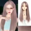WTB Серо-фиолетовый длинный прямой синтетический парик Girl Bangs Natural Gentle Role-play Серо-фиолетовый длинный прямой парик
