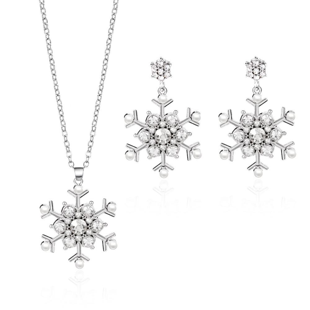 Zinc Zinc Zinc Alloy Christmas Jewelry Set Rhinestone Snowflake Necklace Xmas Dangle Earrings Party
