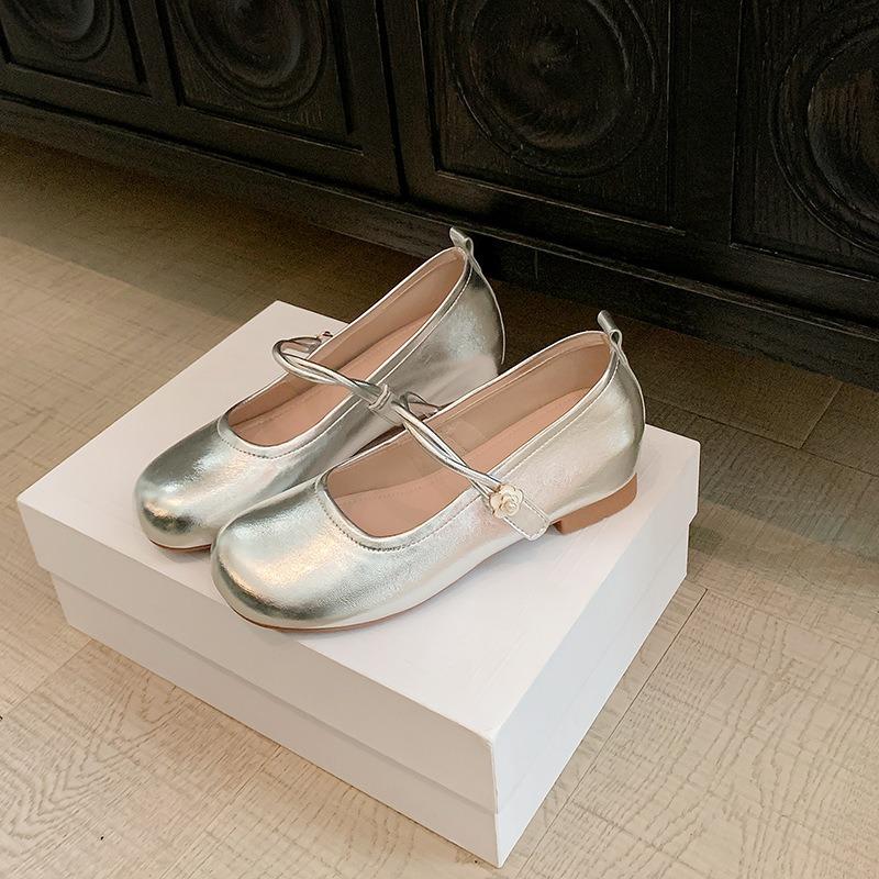 Inner Height-increasing Soft-soled Mary Jane Shoes Women's Summer New Silver High-end One-word Single Shoes