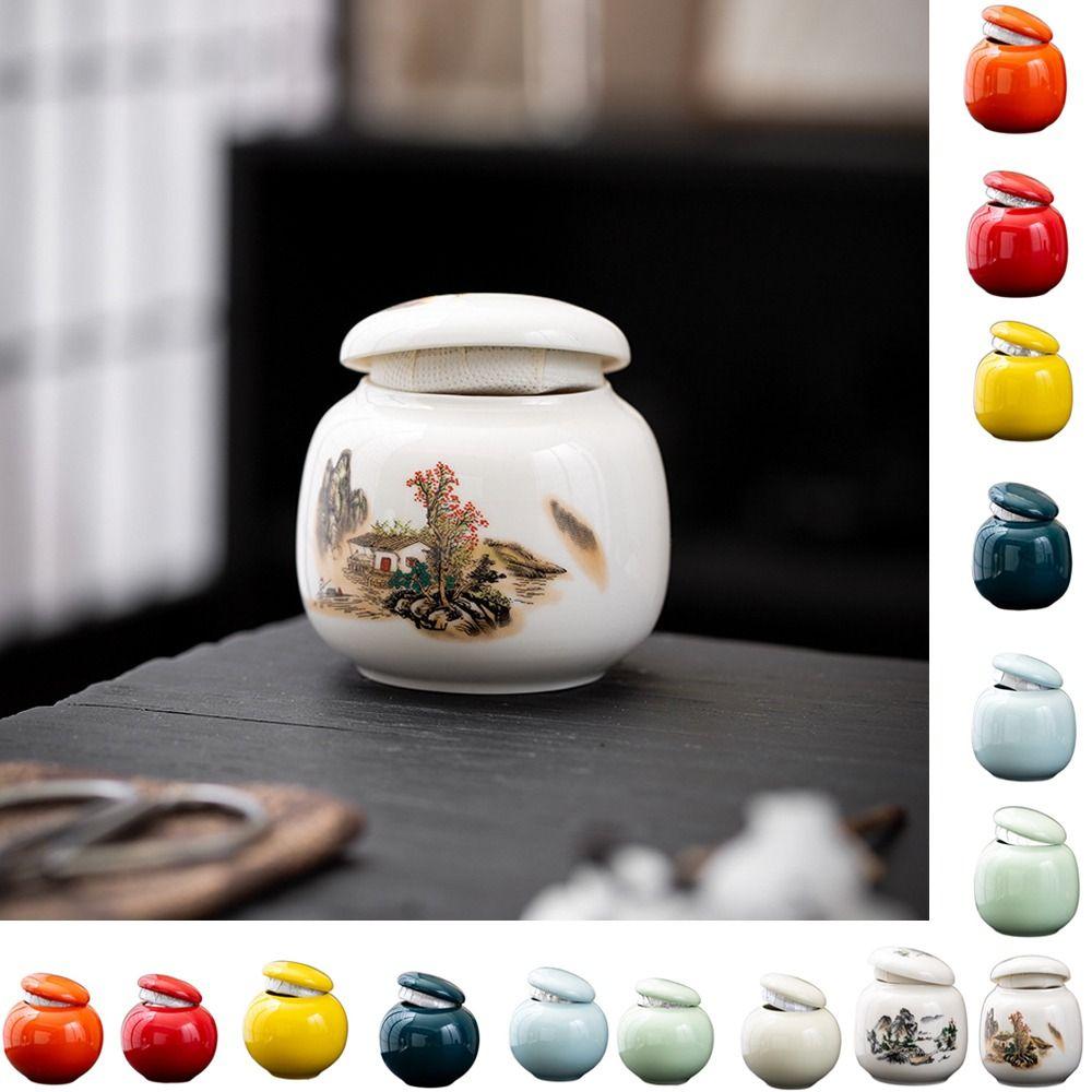 Empty Tea Storage Jar Sub-bottling Tea Box Vintage Color Glaze Ceramic Jars Rouge Cream