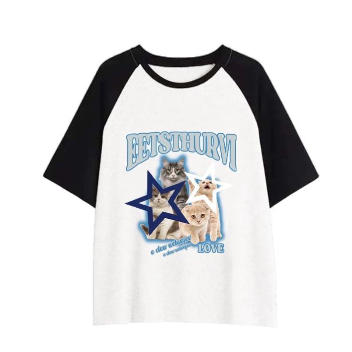 Harajuku, футболка большого размера из чистого хлопка, женский топ, летний забавный мультяшный кот, унисекс, футболка с графическим принтом в стиле хип-хоп, женская одежда, роскошная одежда, топы Y2k