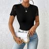 Summer Women's T-Shirt Short Sleeves Jumpsuit Slim Pitted Bodysuit Lace Splicing Top Back Hollowed Out Tie Tops