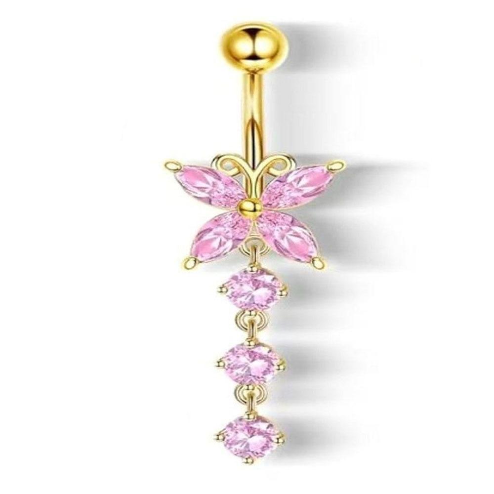 Personality Stainless Steel Zircon Navel Ring Butterfly Rhinestone Body Piercing Jewelry Piercing Copper Belly Button Ring Girl