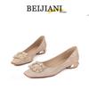 BEIJIANI Women's French Flat Wedding Shoes - Two-Way Wear, Low Chunky Heel for Bride or Bridesmaid