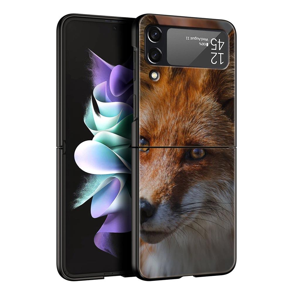 Милый подарочный чехол для телефона с красной лисой для Samsung Galaxy Z Flip 3 4 5, черный складной чехол для мобильного телефона, жесткий защитный чехол для ПК