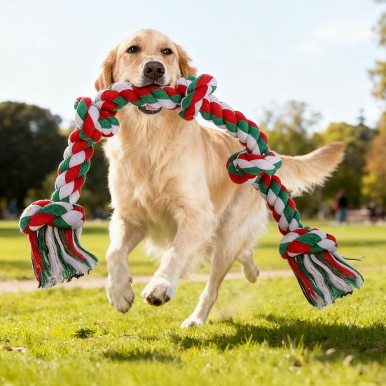 Рождественская веревочная игрушка для собаки 5 узлов Прочная игрушка для перетягивания Веревка Неразрушимая веревочная игрушка для жевания собаки для агрессивных жевателей Собаки крупных пород Чистка зубов Перетягивание каната