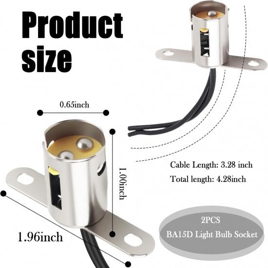 2PCS BA15D Light Bulb Socket,Bayonet Type BA15D Led Bulb Socket with Dual Wire Connector,Universal Long Bracket Car Light Sockets Car Accessories for