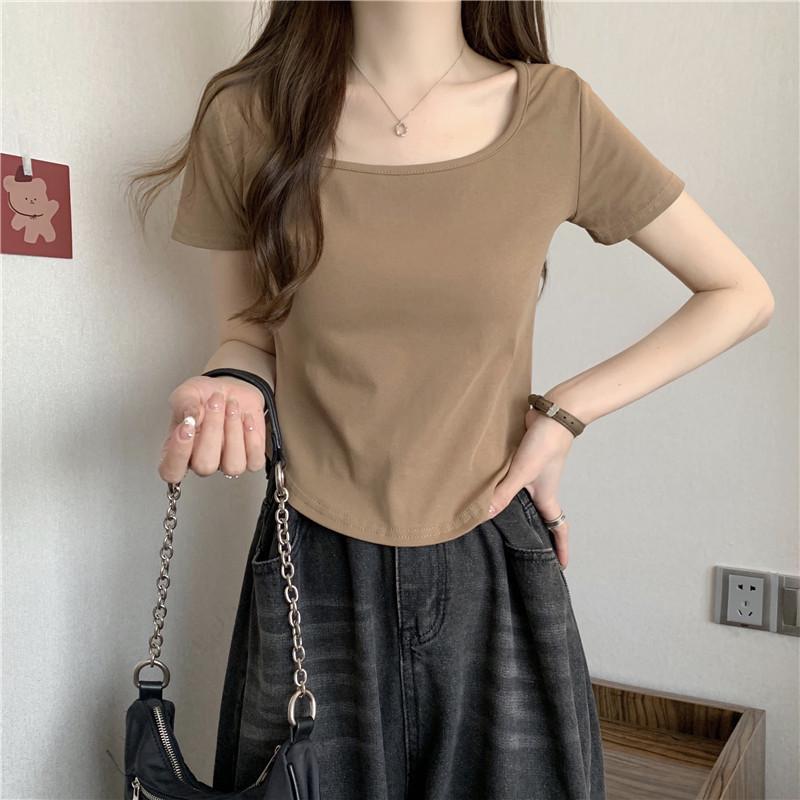 Летняя женская футболка с закругленным краем и коротким рукавом для похудения - новый корейский стиль