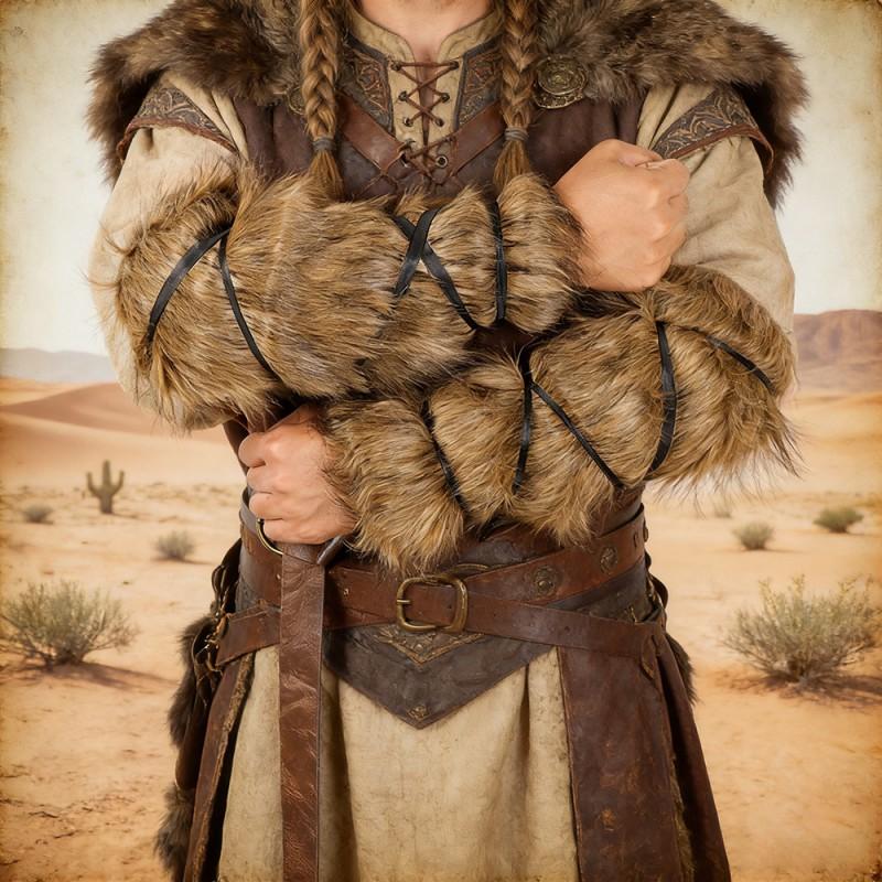 Viking Medieval Fox Fur Cuff Sleeves Cosplay Costume Accessories Men Women