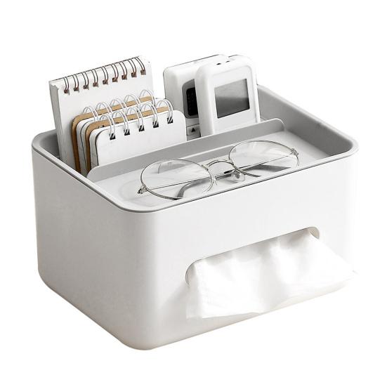 Tissue Paper Box with Storage Compartments Large Capacity Easy To Install Desktop Storage Organizer Remote Holder