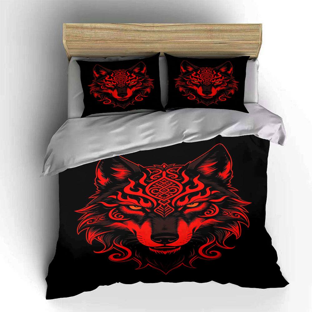 Red wolf with swirls. Bedding sets Duvet cover sets Duvet covers Pillowcases(1 * Duvet Cover 2 * Pillowcases without duvet insert)