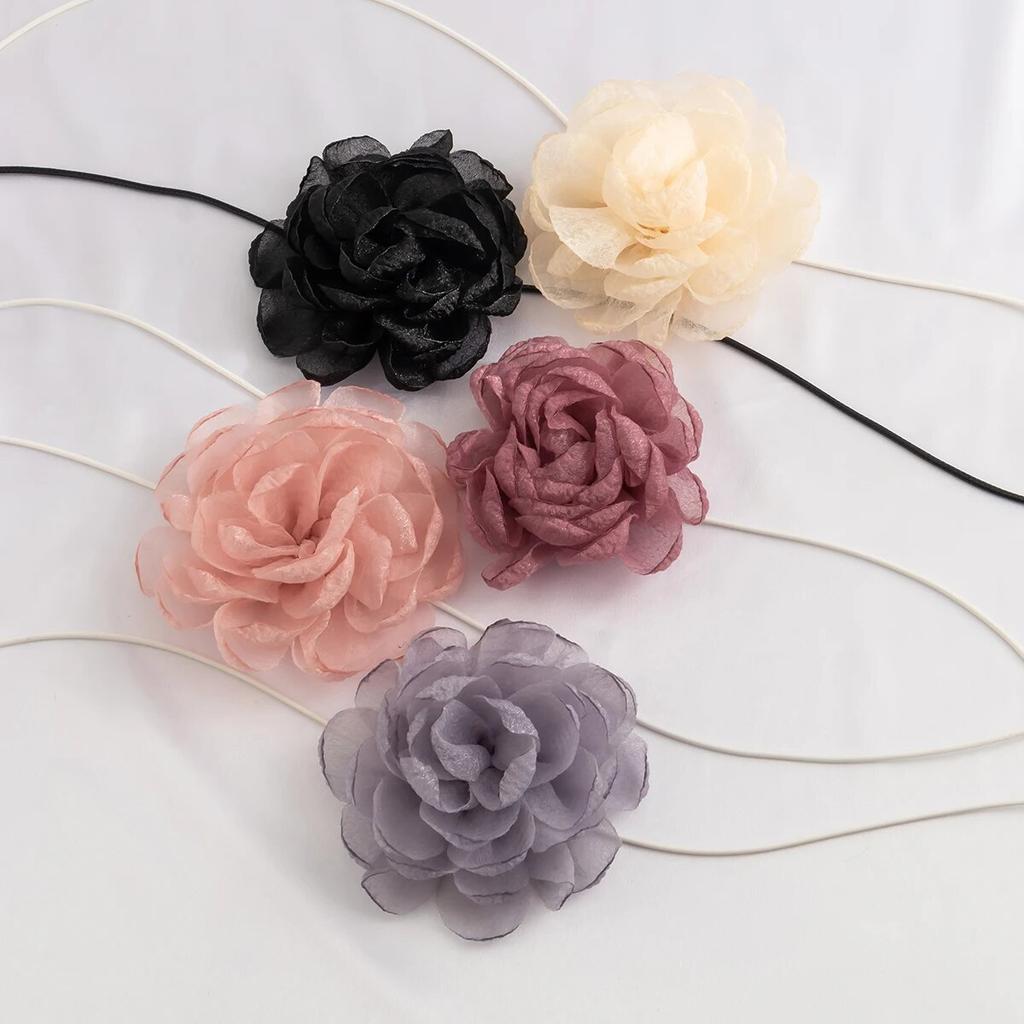 Exaggerated Elegant Big Rose Flower Clavicle Chain Necklace for Women Kpop Sexy Romantic Adjustable Rope Choker Y2K Accessories