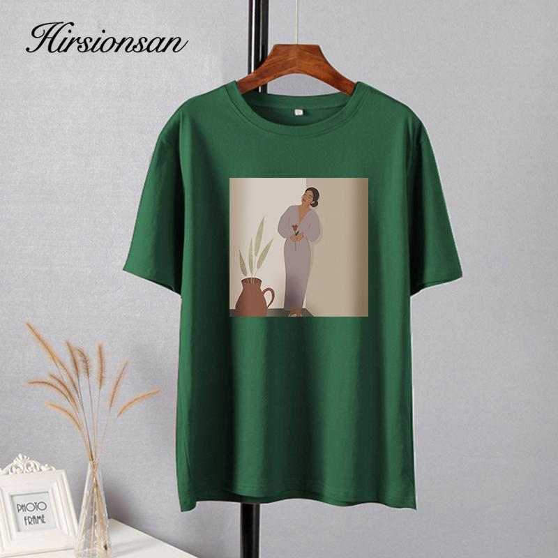 Hirsionsan элегантные мягкие футболки с рисунком женские летние повседневные базовые футболки с короткими рукавами женские корейские универсальные топы из 100% хлопка