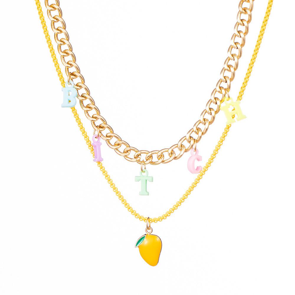 Модное многослойное ожерелье из сплава с буквами и черепом и фруктами для модных женщин