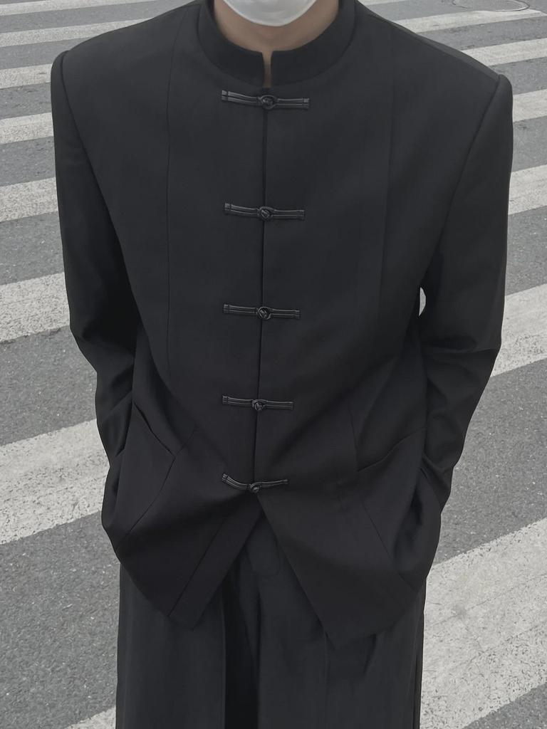 Мужской современный китайский костюм Чжуншань: Высококачественный воротник-стойка, повседневный свободный крой.