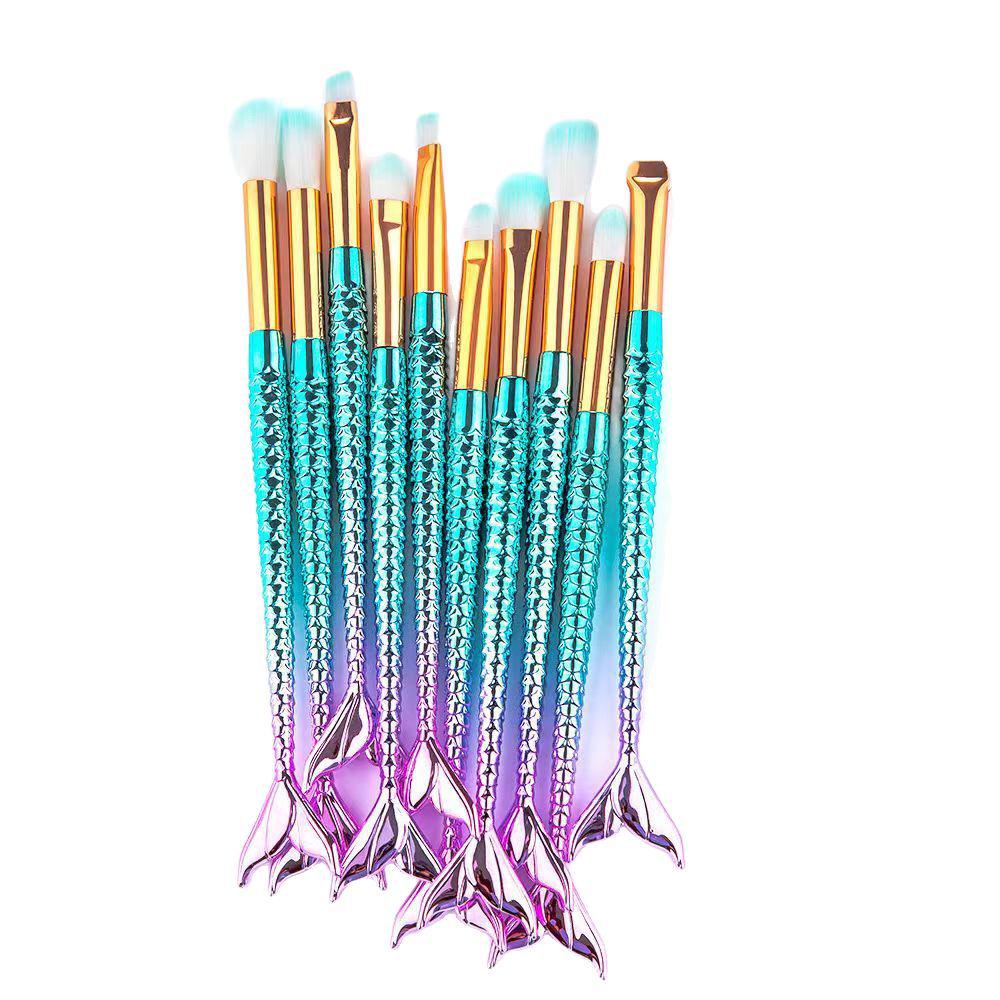 Набор из 10 градиентных кистей для макияжа «Русалка» - Включает кисть для тона «Большая рыба» и кисти для глаз «Рыбий хвост»