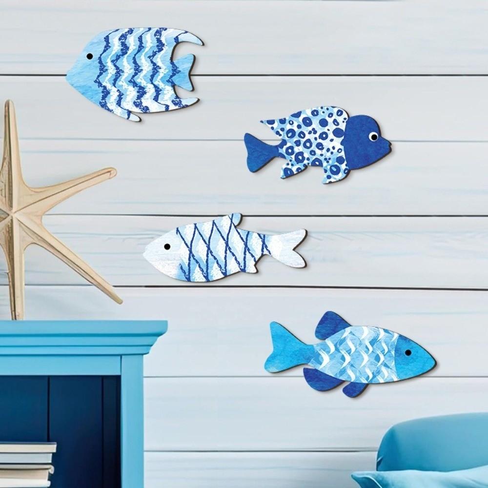 Ocean Theme Wooden Fish Wall Decor Marine Style Nautical Wall Art Living Room Decor