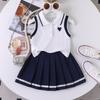 Girls' Casual Suit Summer Children's Fashion POLP Collar Sleeveless Top + Pleated Skirt Two-piece Set