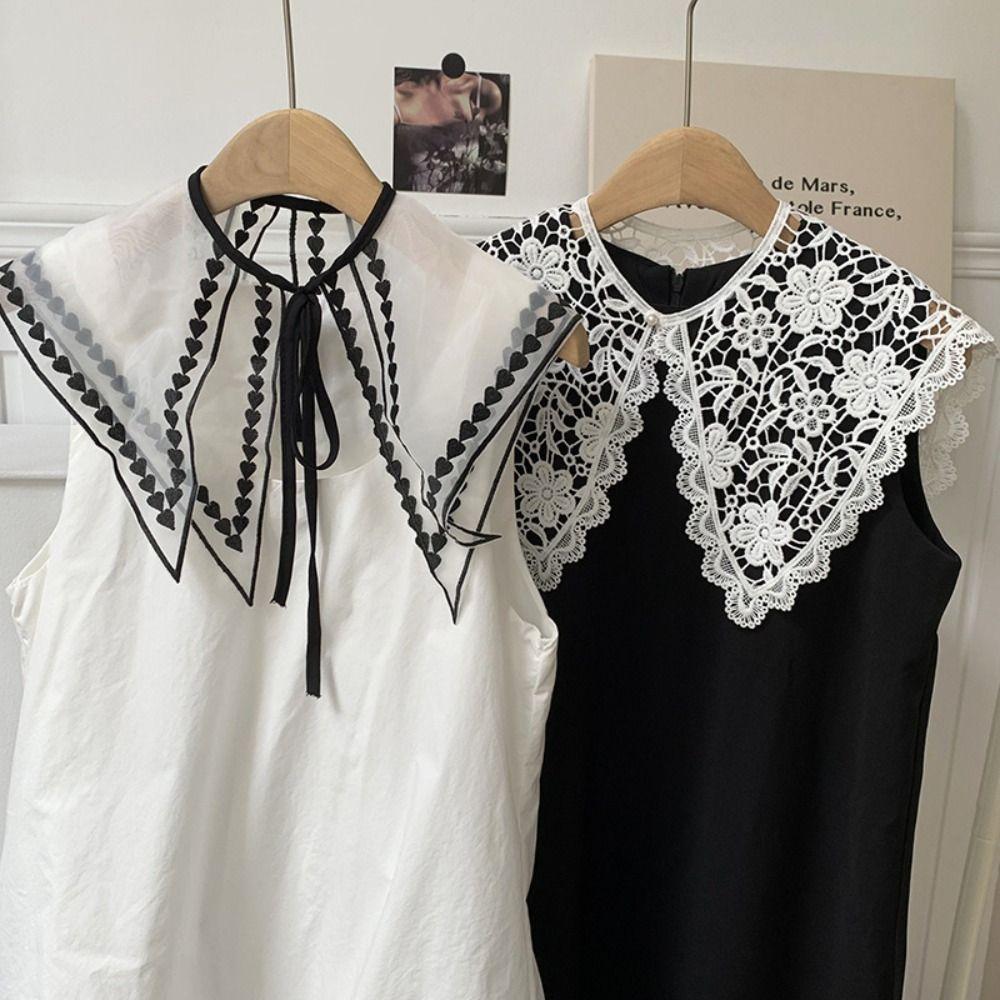 Sweet Hollow Out False Collar Knitted Blouse Shoulders Fake Collar Spring