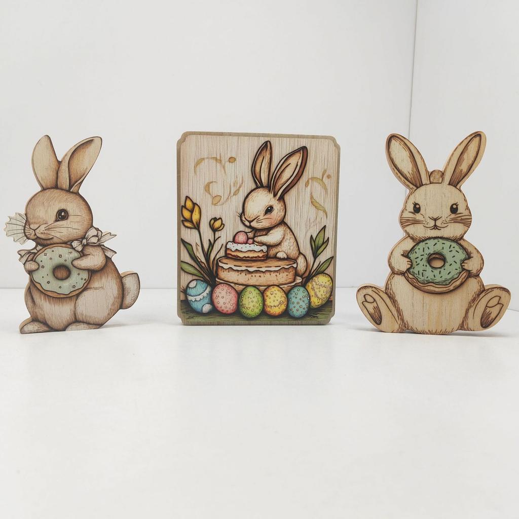 Wooden Easter Bunny Tiered Ornaments Rustic Cute Party Favors