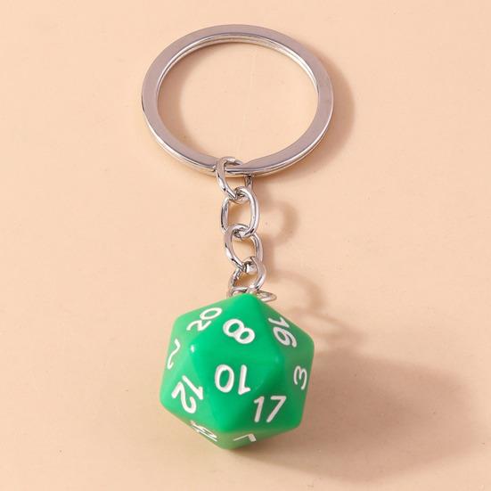 Yousheng Dice Keychain 20 Sides Number Curved Stainless Polished Chain Geometric Car Key Holder Handbag DIY Pendant Key Organizer