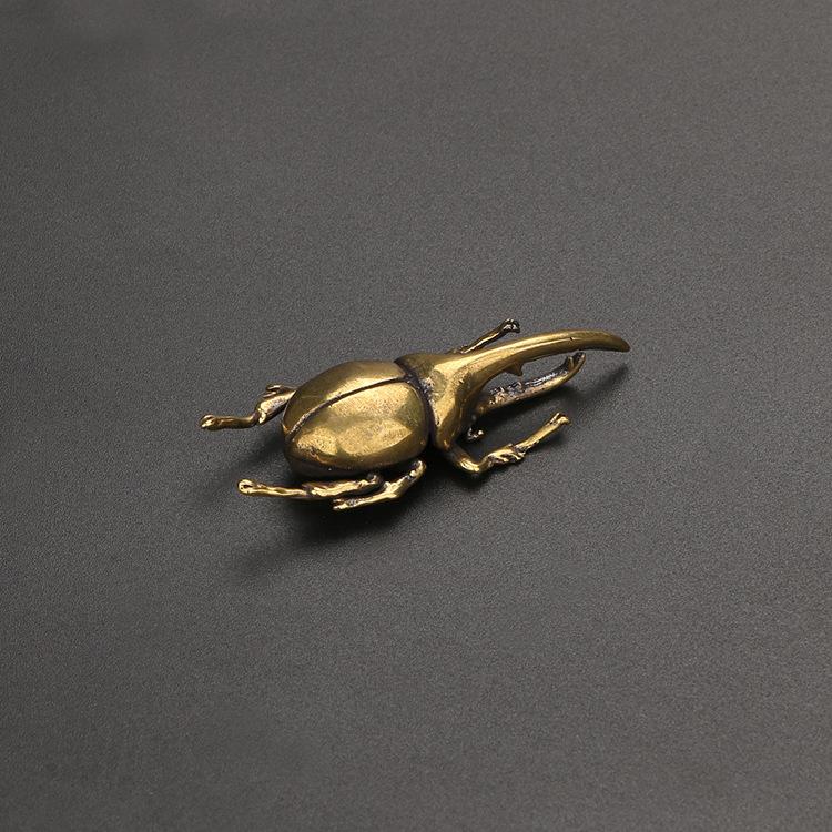 Solid Brass Simulation Insect Small Sculpture Creative Japanese Rhinoceros Beetle Insect Animal Ornament Home Decor Crafts