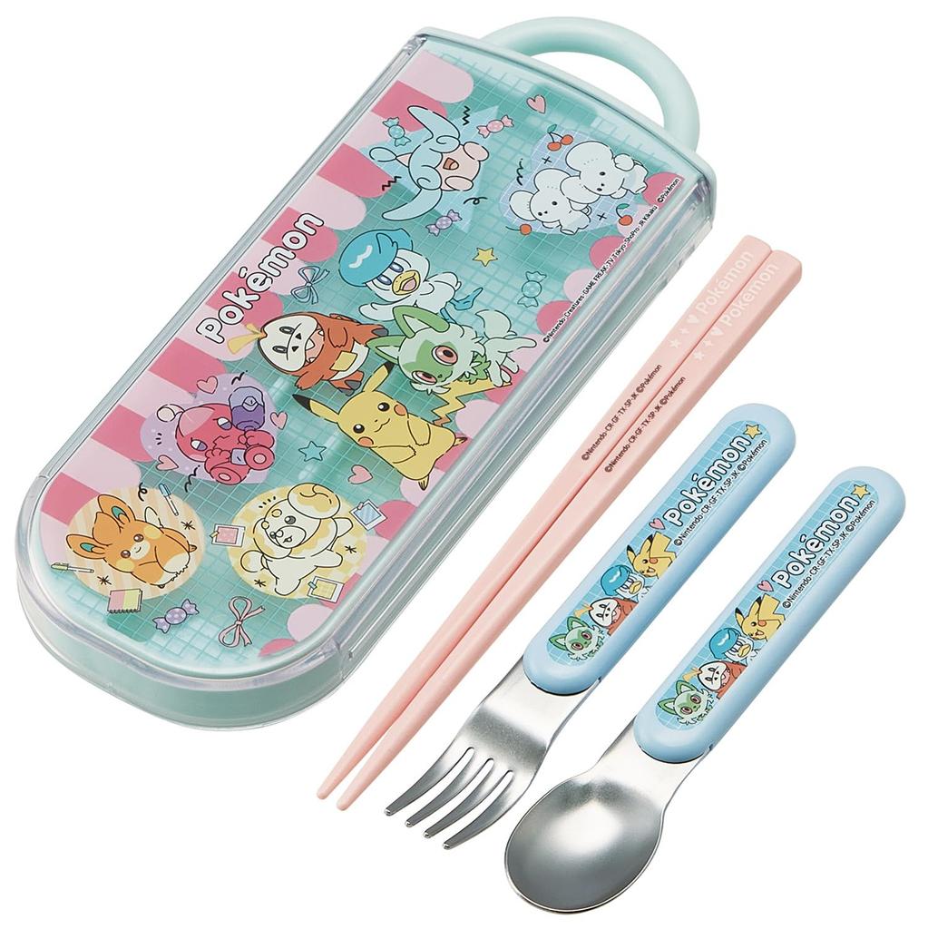Skater Cutlery Set for Children Lunch Box Made in Name Sticker Antibacterial Trio Pokemon Popping - Set, Chopsticks, Spoon, Fork, Japan, Slide-Type,