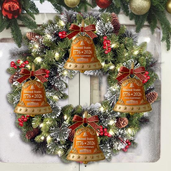 США 250-летний юбилейный колокольчик-украшение Позолоченная металлическая подвеска Прочный коллекционный декор Рождественский тематический декоративный колокольчик