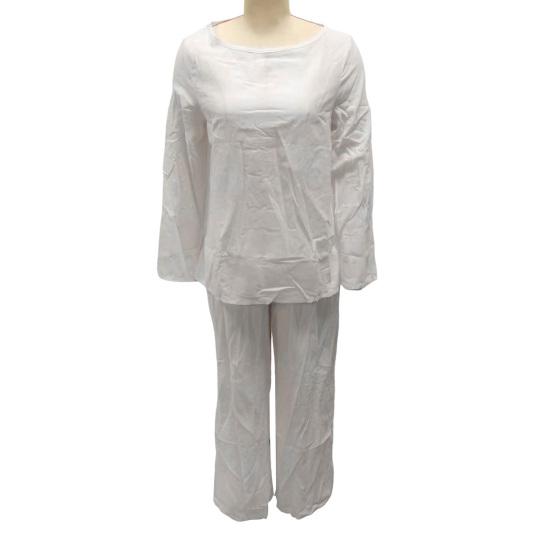 2Pcs/Set Women Casual Outfit O-neck Long Sleeve Tops Elastic Waist Wide Leg Long Pants Set Solid Color Loungewear