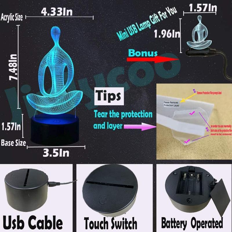 Yoga Meditation Catoon Shape Night Lamp 3D Illusion Optical Light 7-Color Intelligent Touch Panel Control Table Lamp For Bedroom Created Christmas Dec