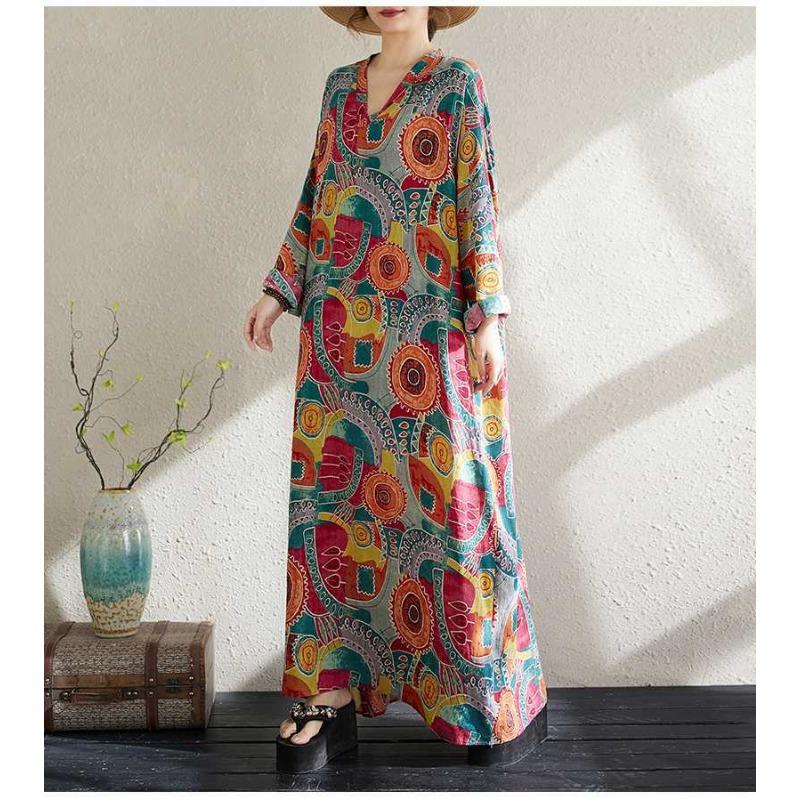 Новые свободные платья больших размеров с V-образным вырезом и длинными рукавами в простом стиле для отпуска для женщин