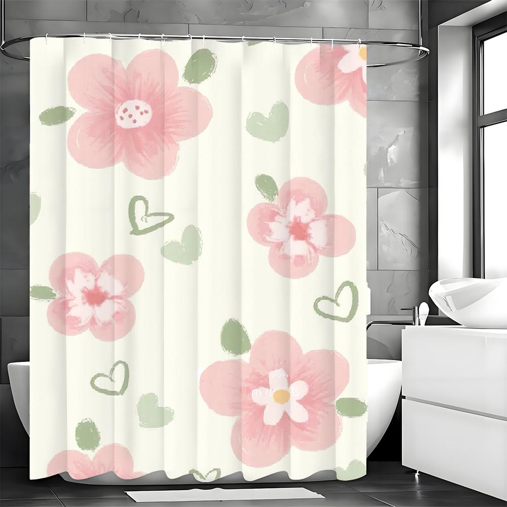 Pink Flower Shower Curtain, Bathroom Decorative Shower Curtain, Waterproof Shower Curtain with Hooks