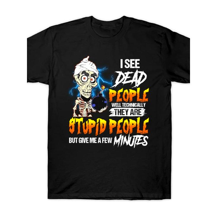 1pc Funny 'I See Dead People' Graphic T-Shirt, Casual Crew Neck Short Sleeve Tee, Breathable Cotton Fabric, Slight Stretch, Summer Fashion Top,