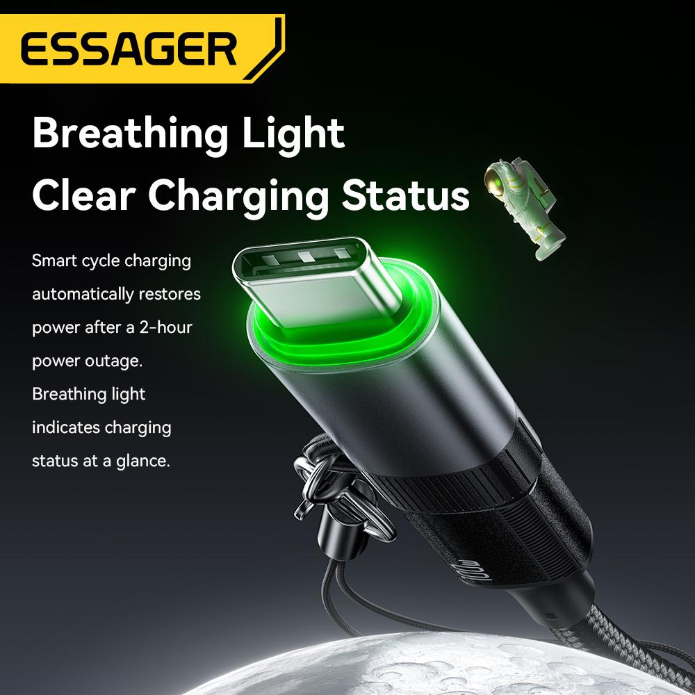 Essager 100 Вт 5 А Умный OTG-адаптер с автоотключением Type C OTG-коннектор С ремешком Для iPhone 17 16 15 Телефонов Android Планшета Ноутбука