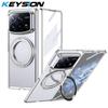 KEYSION Чехол-подставка с магнитным кольцом, вращающимся на 360°, для Xiaomi MIX Fold 4, прозрачная жесткая ПК-накладка для телефона со стеклянной защитной пленкой для экрана