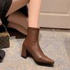 2024 Winter New Pointed Solid Leather High Heel Back Zipper Plush Comfortable Women's Fashion Boots Naked Boots Women
