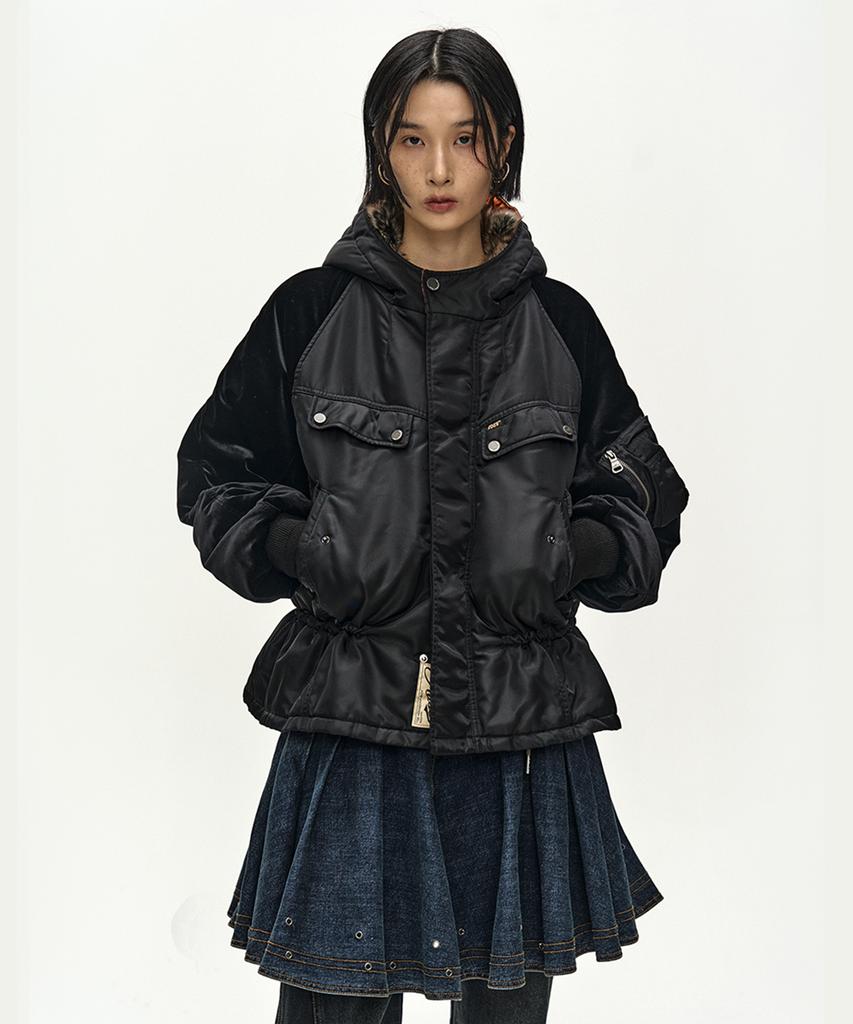 ADSB ANDERSSON BELL Utility Hooded Puffer Peplum Jacket (Black)