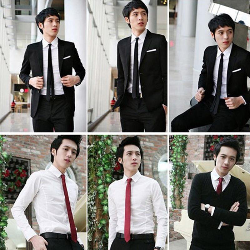 Ханью модный повседневный тонкий простой мужской однотонный узкий вырез для вечеринки свадебный галстук шелковый галстук