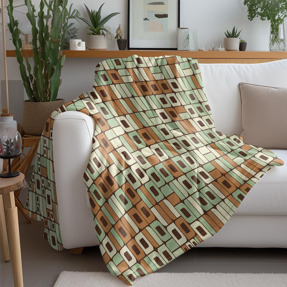 Geometric Pattern Blanket Retro 70s Throw Blanket Small Square Design Sofa Bed Cover Living Room Decor Gift for Women