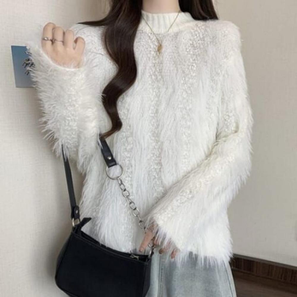 Navava Women Mink Mock Neck Long Sleeve Knit Sweater Nk2557