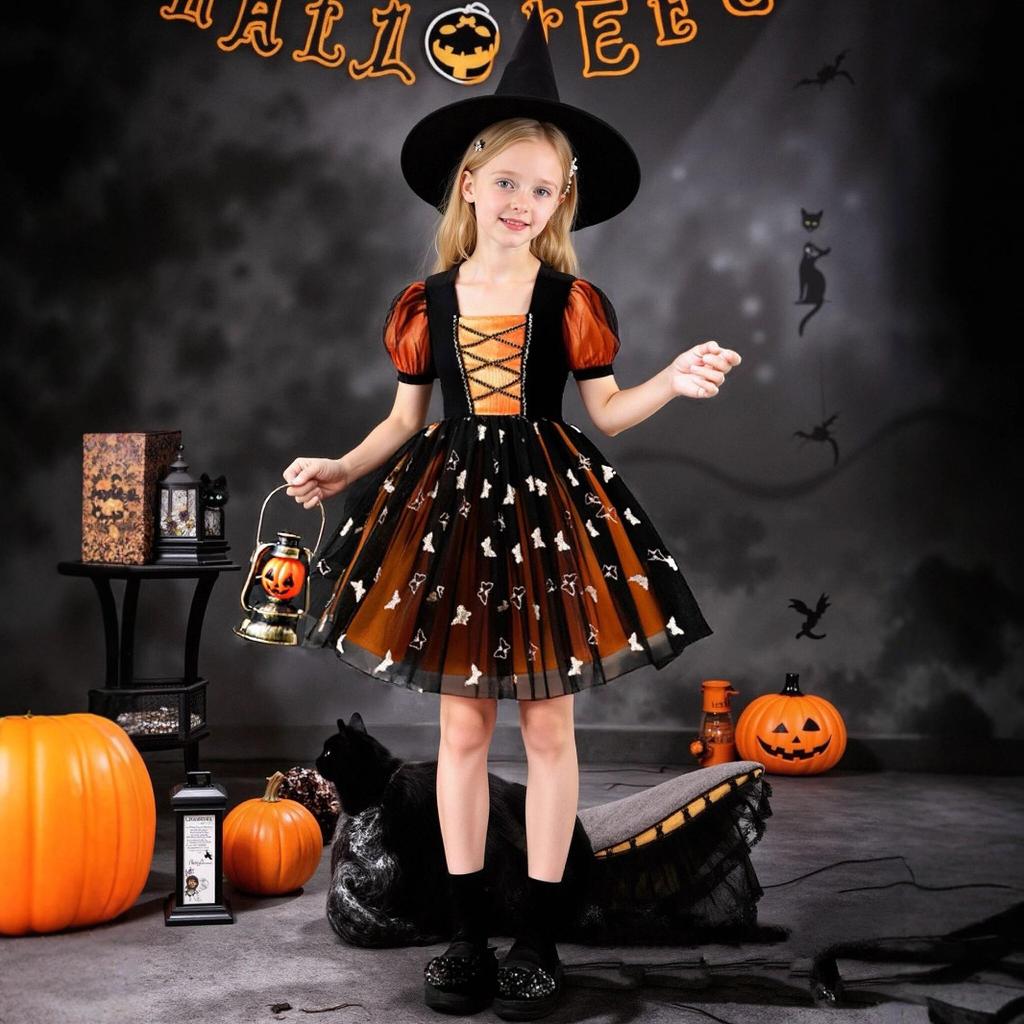 Halloween Children's Fashion Costume: Girls' Puffy-Sleeve Tulle Butterfly Dress