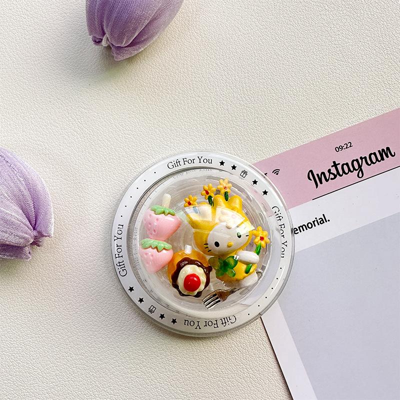 Mobile Phone Airbag Bracket Pasted Round Rocking Music Strawberry Kt Cat Women'S Cute Magnetic Desktop Support Rack Ring